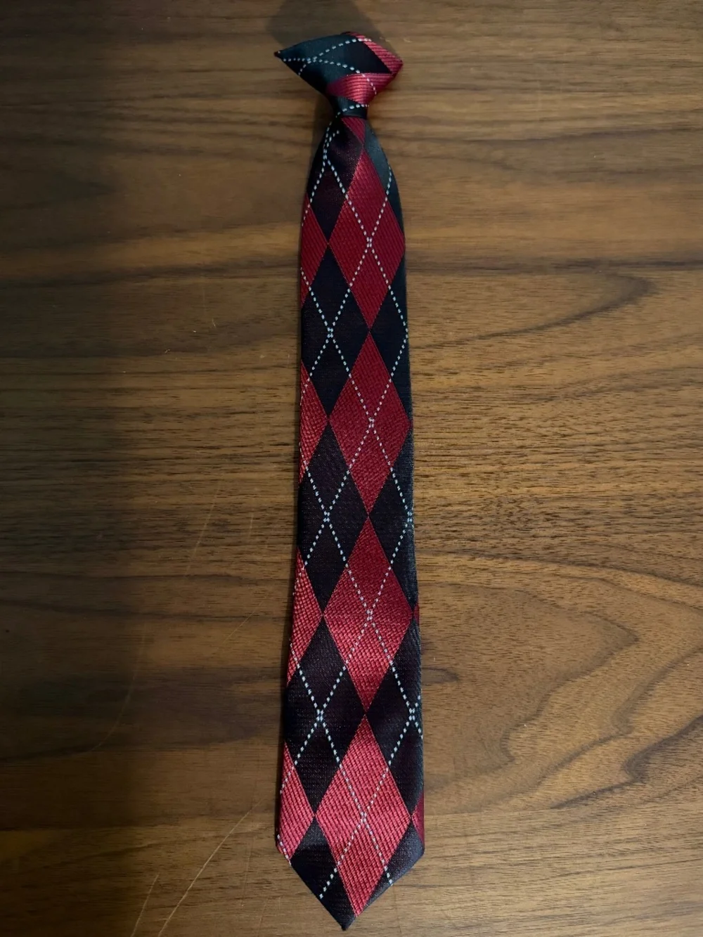Like New - Boys' Clip-On Tie (Red/Black Argyle)